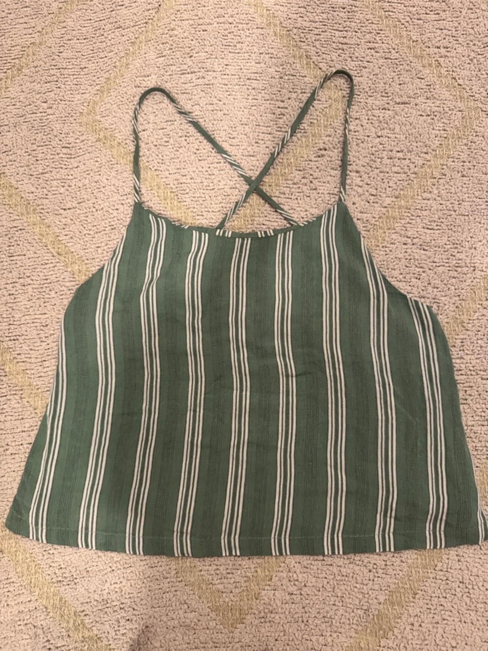 MINKPINK Green Striped Crop Tank Top Criss Cross Back Size Medium